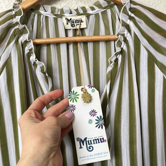 NWT Show Me Your Mumu Charlene Tunic Oversized Blouse Striped Green White Small - Picture 4 of 14